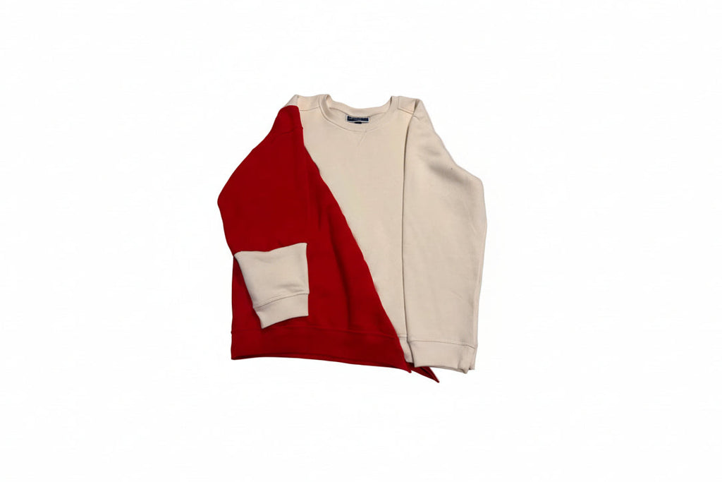 Red and beige sweatshirt on a white background